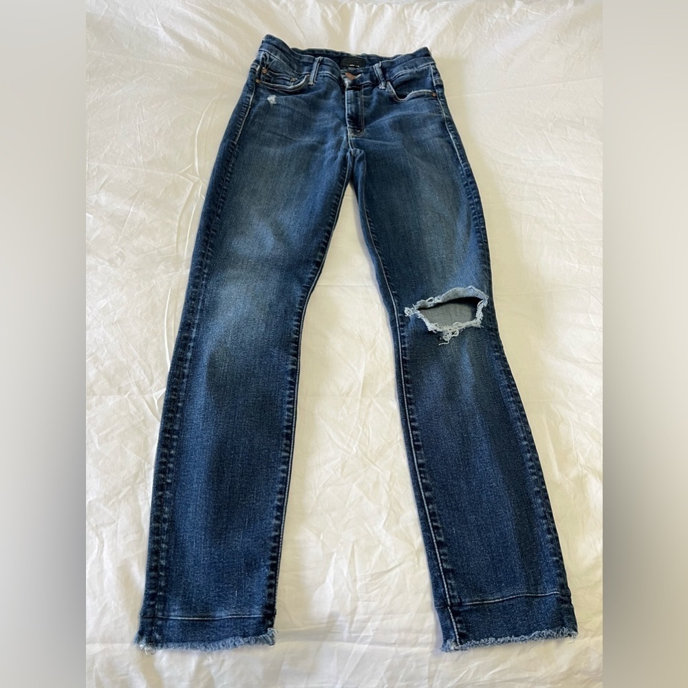 MOTHER Denim Undone Hem LOOKER Ankle Fray Skinny Jeans SZ 25 | Distressed - Picture 1 of 11